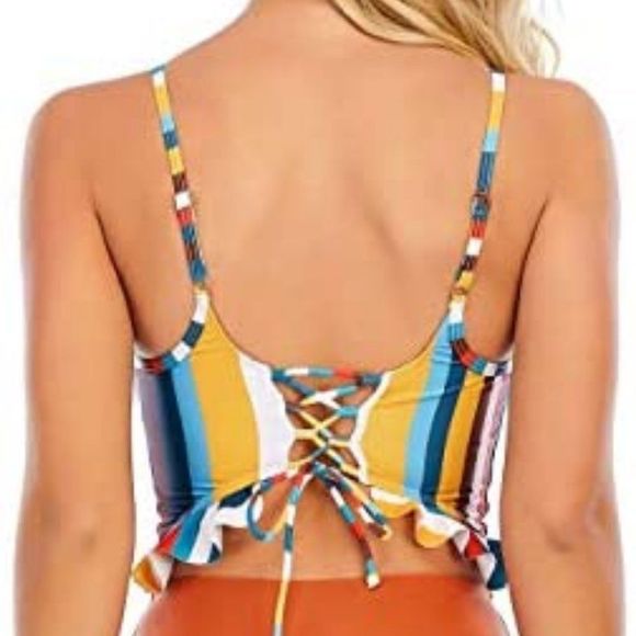 Women Cut Out One Piece Swimsuit Striped Monokini - Picture 7 of 8